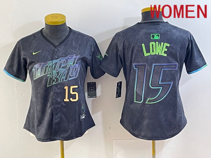 Women Tampa Bay Rays #15 Lowe Black City Edition Nike 2024 MLB Jersey style 2